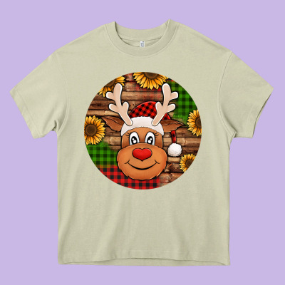 Cute Reindeer Head Christmas Heavy Core Tee Designed By Jasminsmagicworld