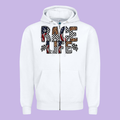 Race Life Zipper Hoodie Designed By Racoondesign