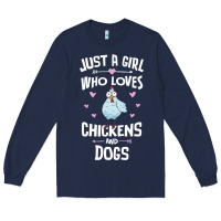 Navy Just A Girl Who Loves Chickens And Dogs Gift Women Long Sleeve Tee - trangStudio