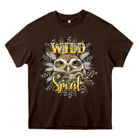 Chocolate Brown wild spirit owl Heavy Core Tee - BarkalooDesign