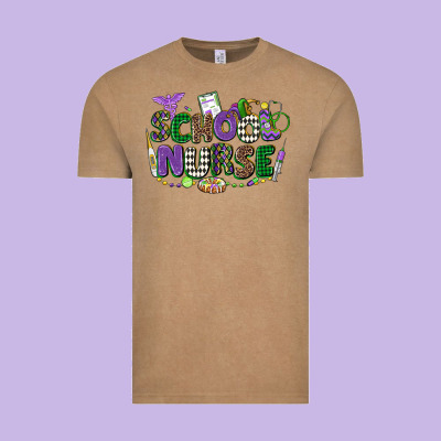 School Nurse Mardi Gras Vintage Tee Designed By Cowgirlartshop