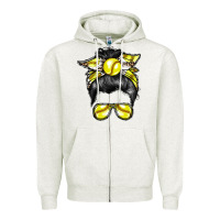 Oatmeal Heather softball mom Zipper Hoodie - RacoonDesign