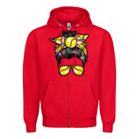 Red softball mom Zipper Hoodie - RacoonDesign