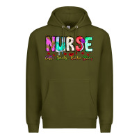 Army Green Nurse Coffee Scrubs Rubber Gloves Premium Hoodie - CowhideDigitalArt