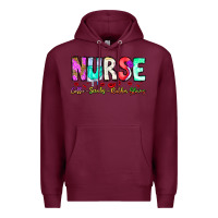 Burgundy Nurse Coffee Scrubs Rubber Gloves Premium Hoodie - CowhideDigitalArt