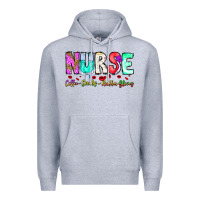 Heather Grey Nurse Coffee Scrubs Rubber Gloves Premium Hoodie - CowhideDigitalArt