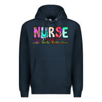 Navy Nurse Coffee Scrubs Rubber Gloves Premium Hoodie - CowhideDigitalArt