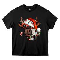 Black Christmas cow with antlers Heavy Core Tee - Jasminsmagicworld