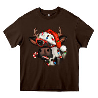 Chocolate Brown Christmas cow with antlers Heavy Core Tee - Jasminsmagicworld