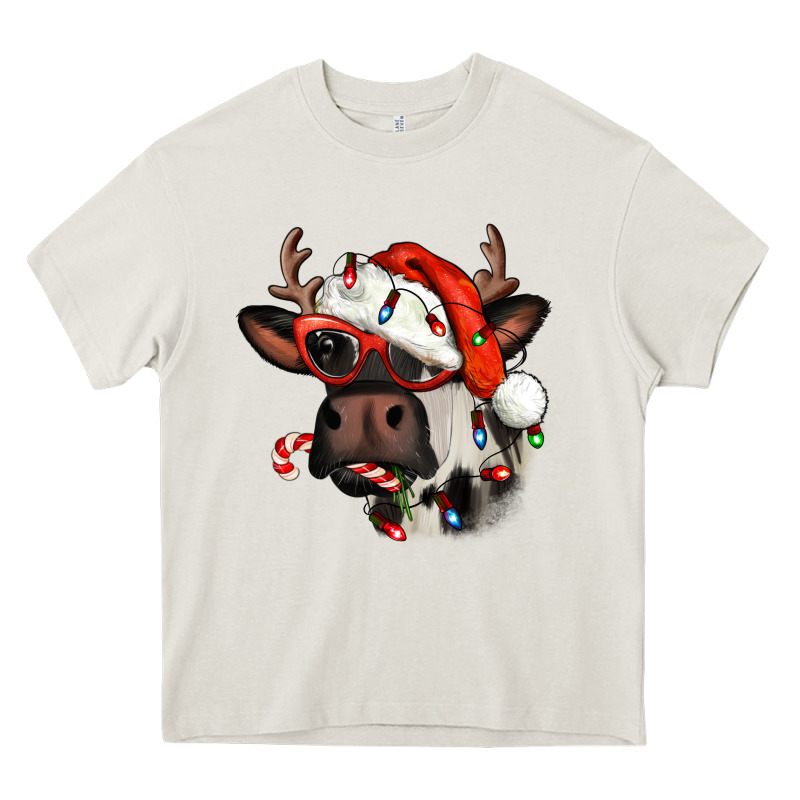 Christmas Cow With Antlers Heavy Core Tee by Jasminsmagicworld | Teevron