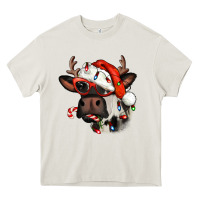Cream Christmas cow with antlers Heavy Core Tee - Jasminsmagicworld
