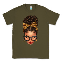 Army Green Light skin afro messy bun leopard bow Classic Tee - texasbilliewilder
