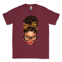 Burgundy Light skin afro messy bun leopard bow Classic Tee - texasbilliewilder