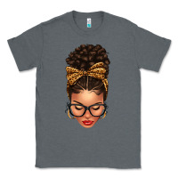 Charcoal Heather Light skin afro messy bun leopard bow Classic Tee - texasbilliewilder
