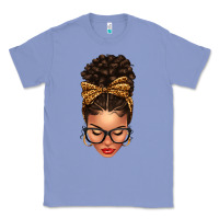 Colony Blue Light skin afro messy bun leopard bow Classic Tee - texasbilliewilder
