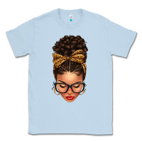 Dusty Blue Light skin afro messy bun leopard bow Classic Tee - texasbilliewilder