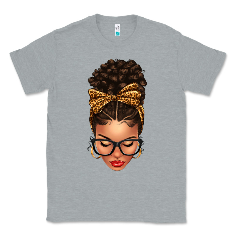 Light Skin Afro Messy Bun Leopard Bow Classic Tee by texasbilliewilder | Teevron