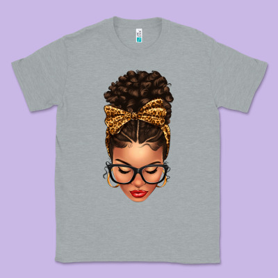 Light Skin Afro Messy Bun Leopard Bow Classic Tee Designed By Texasbilliewilder