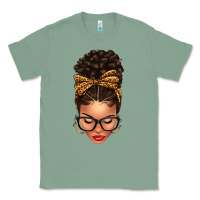 Sage Light skin afro messy bun leopard bow Classic Tee - texasbilliewilder