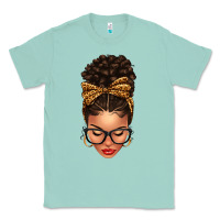 Seafoam Light skin afro messy bun leopard bow Classic Tee - texasbilliewilder