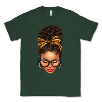 Sports Green Light skin afro messy bun leopard bow Classic Tee - texasbilliewilder