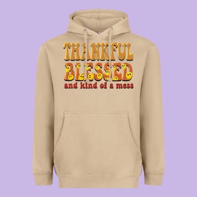 Thankful Blessed And Kind Of A Mess Heavyweight Hoodie Designed By Barkaloodesign