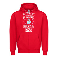 Red Just A Girl Who Loves Chickens And Dogs Gift Women Zipper Hoodie - trangStudio