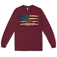 Burgundy God Bless America Distressed Flag Long Sleeve Tee - Jasminsmagicworld