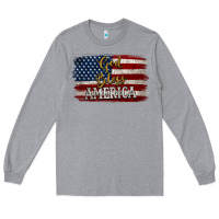 Heather Grey God Bless America Distressed Flag Long Sleeve Tee - Jasminsmagicworld