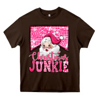 Chocolate Brown pink Christmas junkie Santa Claus Heavy Core Tee - Jasminsmagicworld
