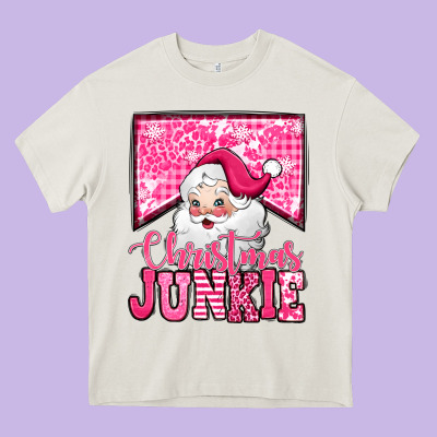 Pink Christmas Junkie Santa Claus Heavy Core Tee Designed By Jasminsmagicworld