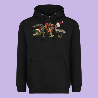 Christmas Alligator Pelican Crawfish Heavyweight Hoodie Designed By Barkaloodesign