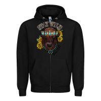 Black turquoise bison Zipper Hoodie - RacoonDesign