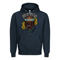 Navy turquoise bison Zipper Hoodie - RacoonDesign