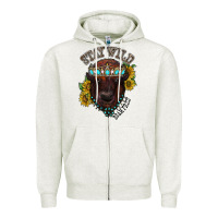 Oatmeal Heather turquoise bison Zipper Hoodie - RacoonDesign