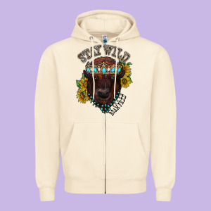 Turquoise Bison Zipper Hoodie Designed By Racoondesign
