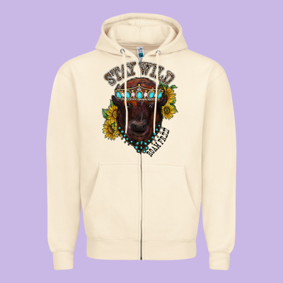 Turquoise Bison Zipper Hoodie Designed By Racoondesign