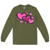 Army Green love hearts Long Sleeve Tee - OliviaCreatesArt