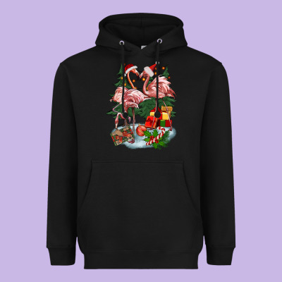 Christmas Flamingo Heavyweight Hoodie Designed By Barkaloodesign