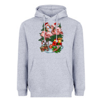 Heather Grey Christmas flamingo Heavyweight Hoodie - BarkalooDesign