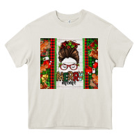 Cream Christmas merry mama messy bun Heavy Core Tee - Jasminsmagicworld