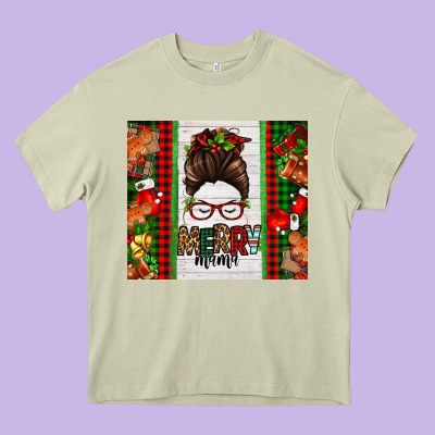 Christmas Merry Mama Messy Bun Heavy Core Tee Designed By Jasminsmagicworld