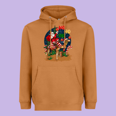 Christmas  Camel With Santa Heavyweight Hoodie Designed By Barkaloodesign