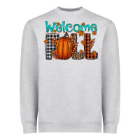 Heather Grey Welcome Fall Heavyweight Sweatshirt - CowhideDigitalArt