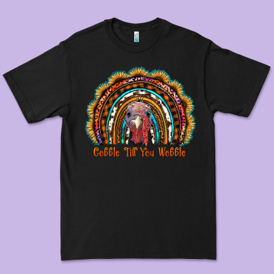 Gobble Till You Wobble Thanksgiving Rainbow Premium Tee Designed By Ranaportraitstore