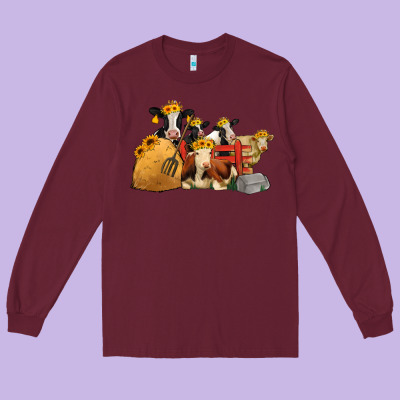 Cows With Sunflower Headbands Long Sleeve Tee Designed By Jasminsmagicworld