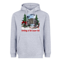 Heather Grey greetings of the season y'all with armadillo Heavyweight Hoodie - BarkalooDesign