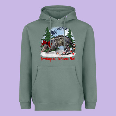 Greetings Of The Season Y'all With Armadillo Heavyweight Hoodie Designed By Barkaloodesign