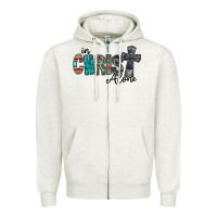 Oatmeal Heather in christ alone Zipper Hoodie - RacoonDesign