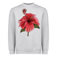 Heather Grey Puerto Rican Hibiscus Flower Illustrations Heavyweight Sweatshirt - LillyAllenDesigns